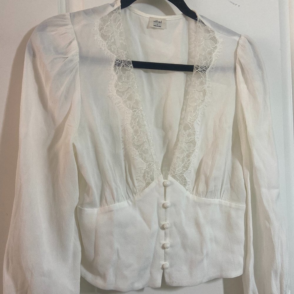 Wilfred Aritzia Romance Me Top Blouse Small White Espace